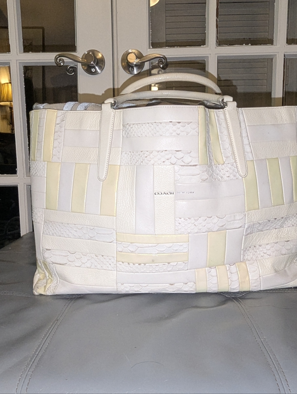 Coach Cream And White Patchwork Leather Tote- Used She Still Looks Great!